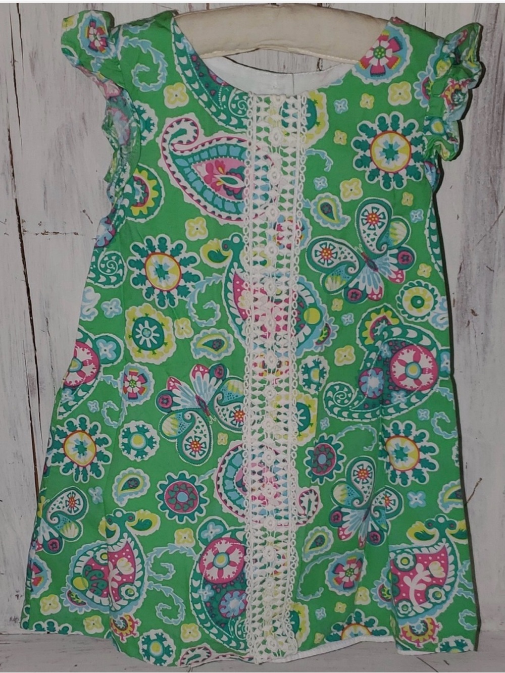 Counting daisies Green Paisley Lace-Trim Girls Dress Sz 6